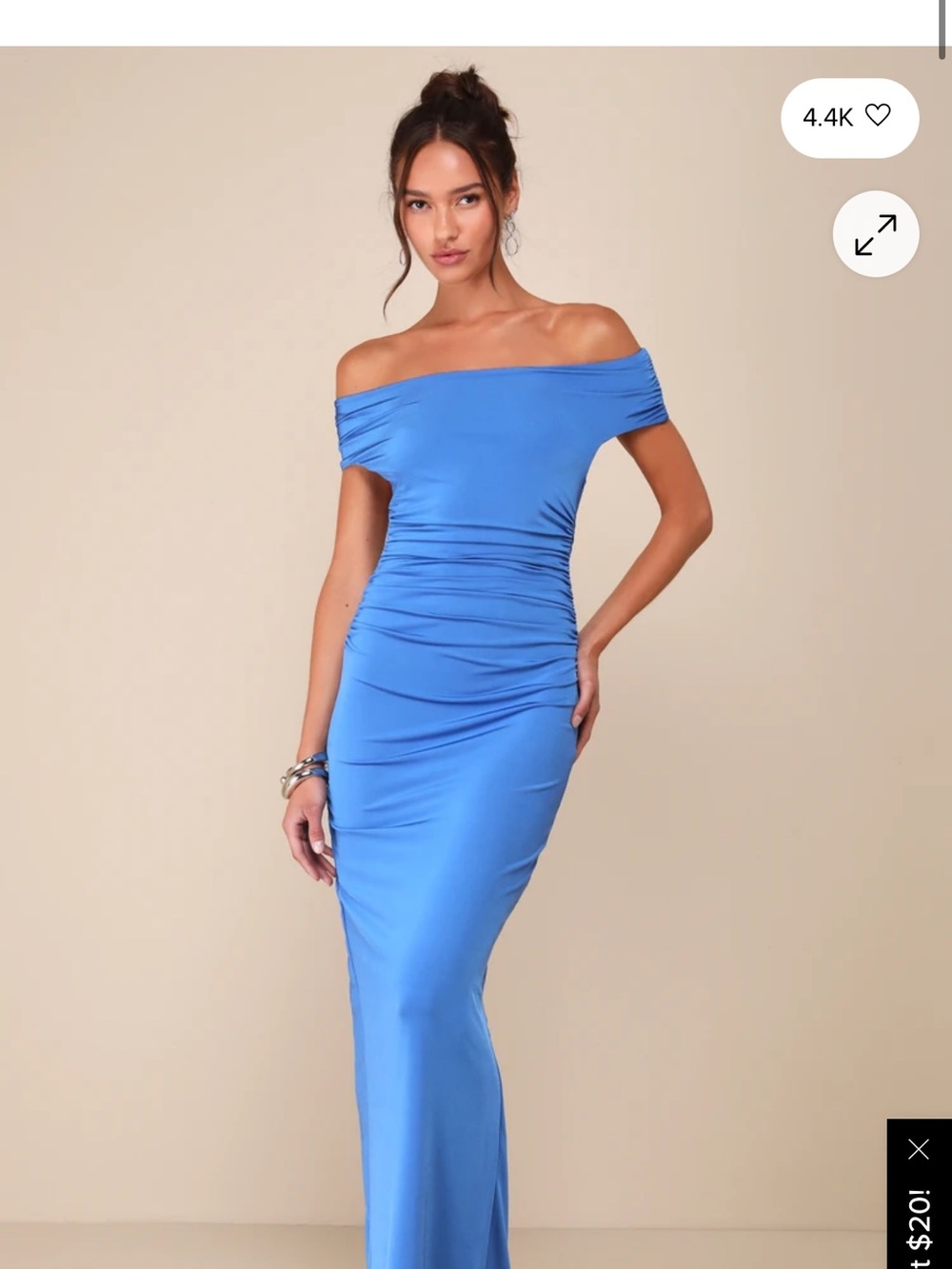 Lulu's One-Shoulder Royal Blue Ruched Gown